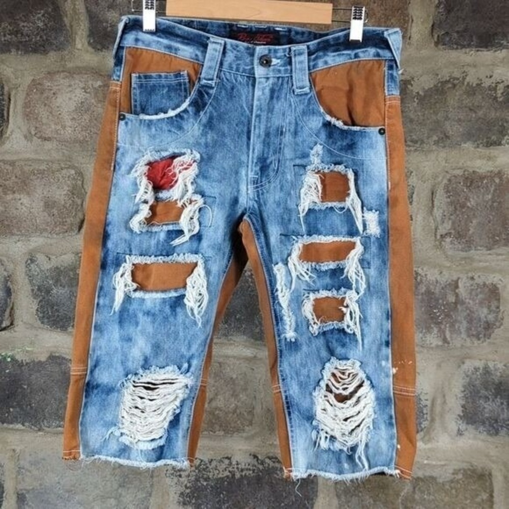 Roar Jeans Rage of a Rebellion Mens 30 Distressed Two Tone Acid Wash Shorts Blue